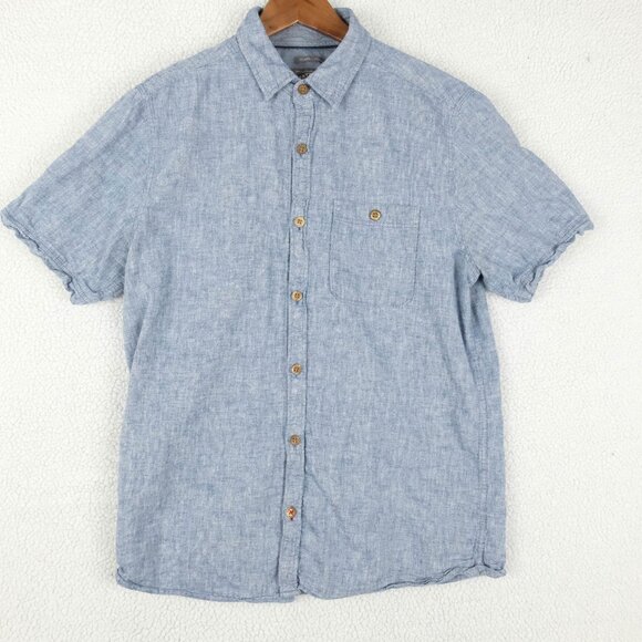 Fat Face Shirt Mens Small Blue Linen Blend Button Up Boho Beach Summer - Picture 1 of 9